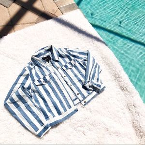 Cropped Two-Tone Striped Denim Jacket